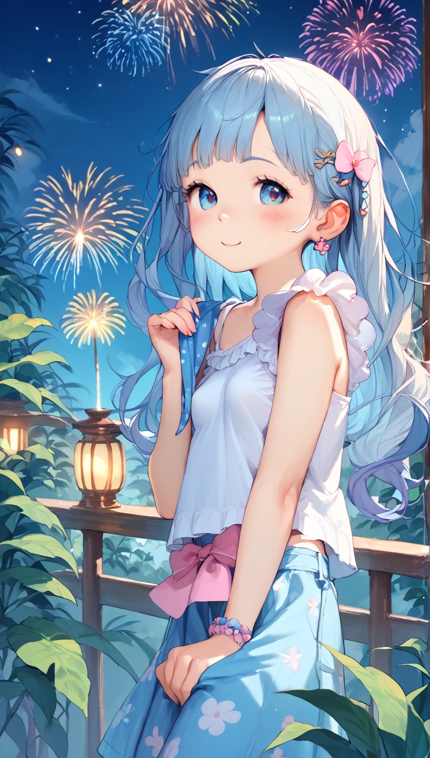 ((8k, Highest quality, masterpiece: 1.3)),Ultra-high resolution,(1 girl, alone), (Color changing eyes, Ultra-detailed, Expressive brilliance, Glitter, Glowing Eyes), Highly detailed eyes, Highly detailed face, Random Hair, ((pastel colour)),A playful young woman with pastel blue hair styled into a messy bun, sitting cross-legged on the floor of her sunlit bedroom during a bright afternoon. She is dressed in a vibrant orange bikini with intricate floral patterns. The camera captures her from a frontal angle as she leans slightly forward, her hands resting on her knees while she smiles brightly at the camera. As she shifts into another pose, she lies back on a soft rug, her legs slightly bent and her arms stretched above her head, gazing up at the ceiling with a contented expression. The room is filled with natural sunlight, with a few potted plants in the background, creating a fresh and lively atmosphere.

