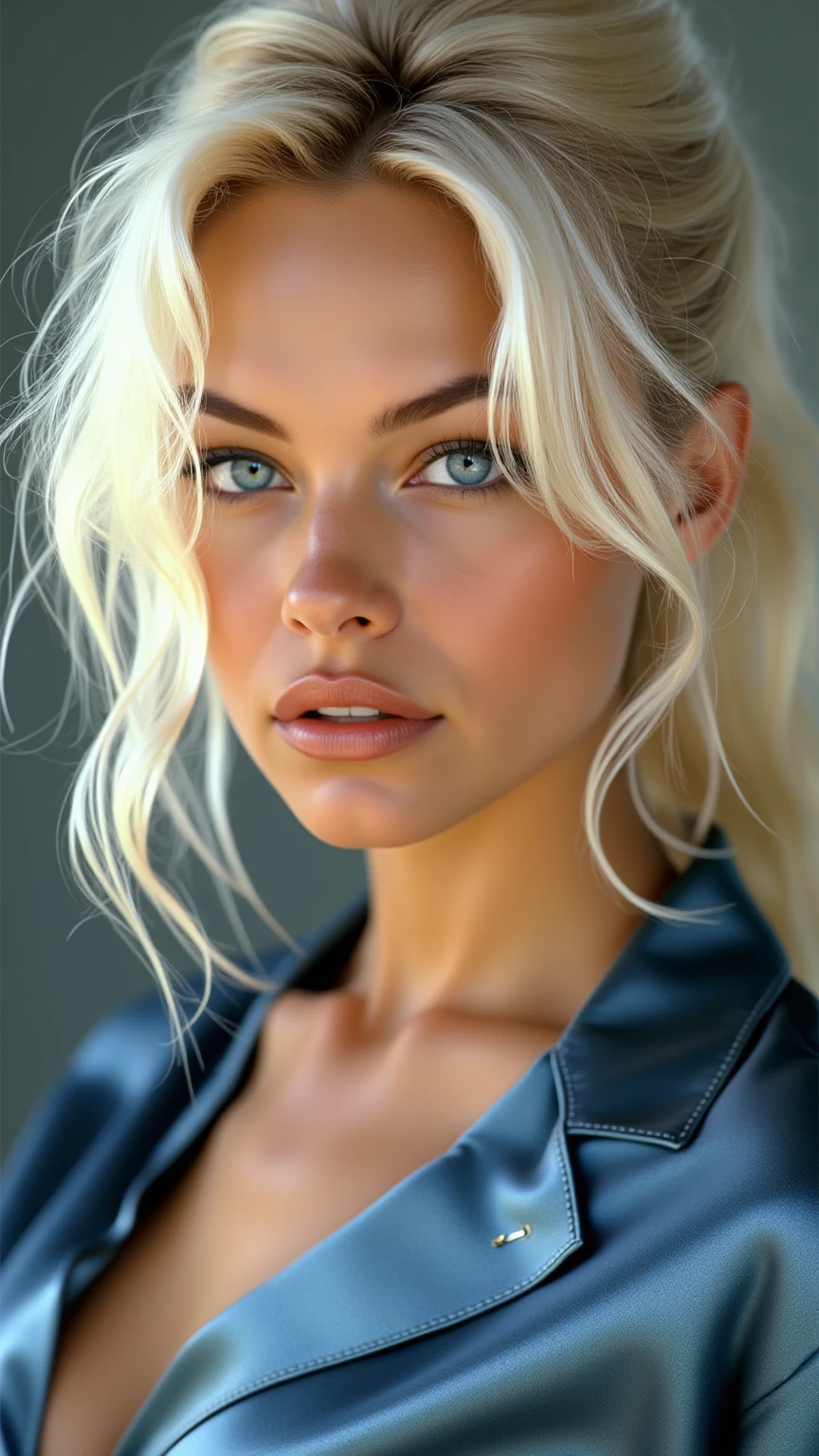 ((A realistic photo of a 20-year-old girl)), ((extremely beautiful)), ((cute face)), ((platinum blonde)), ((blue eyes)), (((extra long wavy hair))), (medium breasts:1.4), (body fit: 1.0), (slender abs), (moderate hips: 1.4), (realistic eyes), (subtle makeup), (alone), ((boobs d cup)), ((nice perfect ass)), (Shiny skin), (shiny lips), ((sensual gaze)), ((seductive gaze)), (perfect teeth), (realistic teeth), (detailed teeth), (perfect fingers), (realistic fingers), (detailed fingers), (charming countenance), (ultra detailed face), (ultra realist face), (ultra detailed eyes), (ultra realist eyes), ((ultra detailed irises)), (same color eyes), (bare neck), (Best Quality: 1.3), (8k), (masterpiece: 1.3), (UHD), (realistic: 1.3), (photorealistic: 1.3), (Smoother lighting: 1.05), (nffsw), (Wallpaper), (High resolution), (Carl Zeiss 85mm F/1.4), (NSFW), (Raw photo), (Sharp Focus: 1.4), (Increase body line mood:1.1), (Increase skin ameltoetexture beauty:1.1), (detailed skin:1.3), (eyes symmetrical), (symmetrical face), ((Unreal Engine 5)), (looking at the camera), ((seductive girl)), ((she is on the street)), ((front view)), ((photo taken from bellow)), ((depth of field)), (((wearing button-down white shirt short sleeves))), ((close-up photo of upper body))