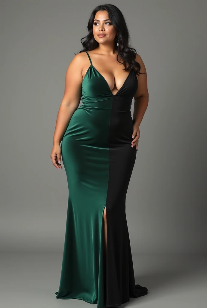 Foto hiperrealista en primer plano de Cardi B, masterpiece, best quality, (photorealistic:1.4), full body, (hyper classy green dress gala clothes:1.1), black long loose curls, professionally posing in a gala, on a red carpet, neons, cinematic light, beautiful woman, skinny, perfect hourglass body, detailed face, slutty face, looking straight at the camera, photo taken from a distance