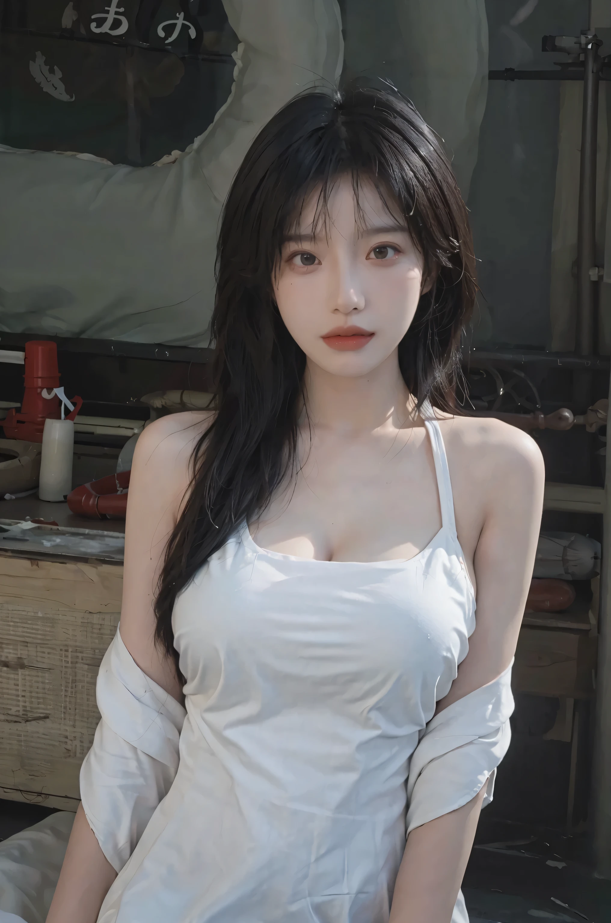 Best Quality, Masterpiece, Ultra High Resolution, (Realistic: 1.4), 1 Girl, Sexy, (Campus: 1.2), (Big Breast: 1.3), (Upper Body: 1.4)