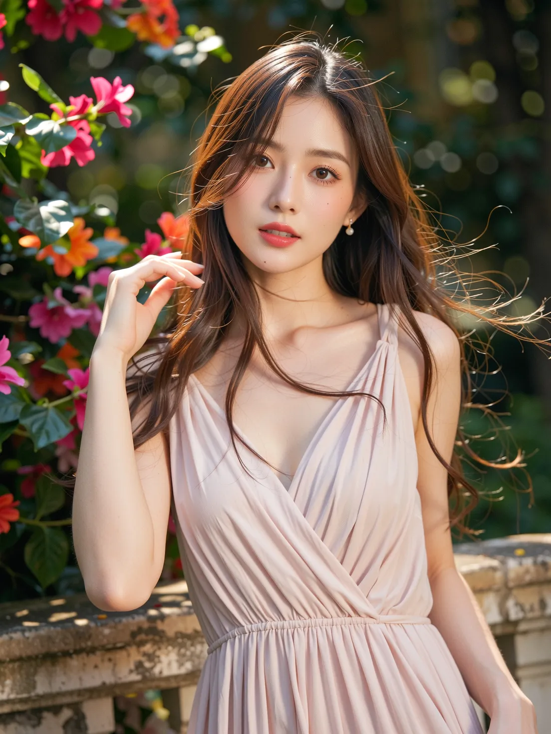 8k, masterpiece, RAW photo, best quality, photorealistic, extremely detailed CG unity 8k wallpaper, Depth of field, Cinematic Light, Lens Flare, Ray tracing, (extremely beautiful face, beautiful lips, beautiful eyes), intricate detail face, ((ultra detailed skin)) 1girl, in the dark, deep shadow, pretty Asian girl, idol, 1 girl, (very slim slender fit-muscled body:1.3), ((looking at viewer)),((big smile:1.3)), Women Summer Buffing Sleeve Off Shoulder Mini Dress a Line Flowy Swing Dress, Pink Dress, verde claro, cetim, Este, vestido de cetim, organza silk, ((Standing in front of Guava Fruits trees)), ((too many Guava Fruits in trees)), ((Perfect yellow big size Guava Fruits)), ((Rose trees)), ((pine trees)), ((Snow Fall)), ((Snow Fall on fruits)), ((snow fall on trees)), ((Apple Orchards)), ((Grape orchards)), Sitting, Eating Fruits, ((Frozen Lake)), ((Detailed body parts)), Detailed fingers, Detailed body,