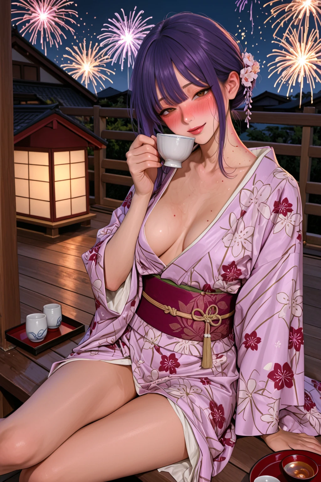 ultrarrealista 8k CG,tmasterpiece,((Fundos ultra detalhados,delicate patterns,Detalhes complicados)),foto de corpo inteiro, muito vey cara muito detalhada,olhos e rostos muito detalhados,olhos muito detalhados,Kochou Shinobu,O cabelo multicolorido,sem estrondos, olho roxo,testa, lingerie preta, Haori,borboletas,(jardim trpical:1.2),flor roxa,Tchibi,mostly cloudy sky,raios de sol,Efeito Tyndall,gradiente_heaven,o rosto,beautiful sky,Sabre na cintura,postura cativante,seios grandes,clivagem,Traje fora do ombro