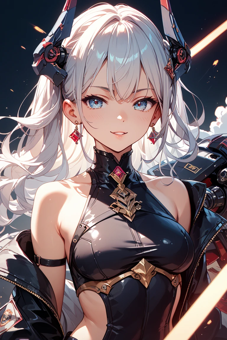 ((highest quality)),(Ultra-high resolution),(Very detailed),(Detailed Description),((The best CG)),(A masterpiece),Ultra-detailed art,Amazing painting art,(Sci-fi art with intricate detail:1.5), (1 female robot:1.6),(Beautiful and well-proportioned face:1.5),((Intricate mechanical structure with exquisite detail:1.5)),(A light source embedded in the body:1.7), Action Scenes:1.5,(Dynamic pose:1.8),(Her arms transform into guns:1.7)
