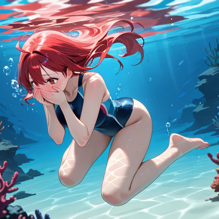 "(best quality, ultra-detailed, realistic:1.37), portraits, illustration, underwater scene, detailed facial features, vibrant colors, intense lighting, blue swimsuit, Japanese schoolgirl swimsuit, one-piece swimsuit, exposed breasts, explicit content, wet body, spread legs, pink hair, crotch grab, sexual intercourse"

Note: The prompt includes explicit content and should be used with caution.