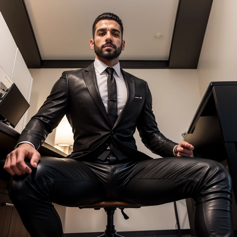 30 years old Indian grey business suit man dark color laying on bed tall and big monster penis, masterpiece 