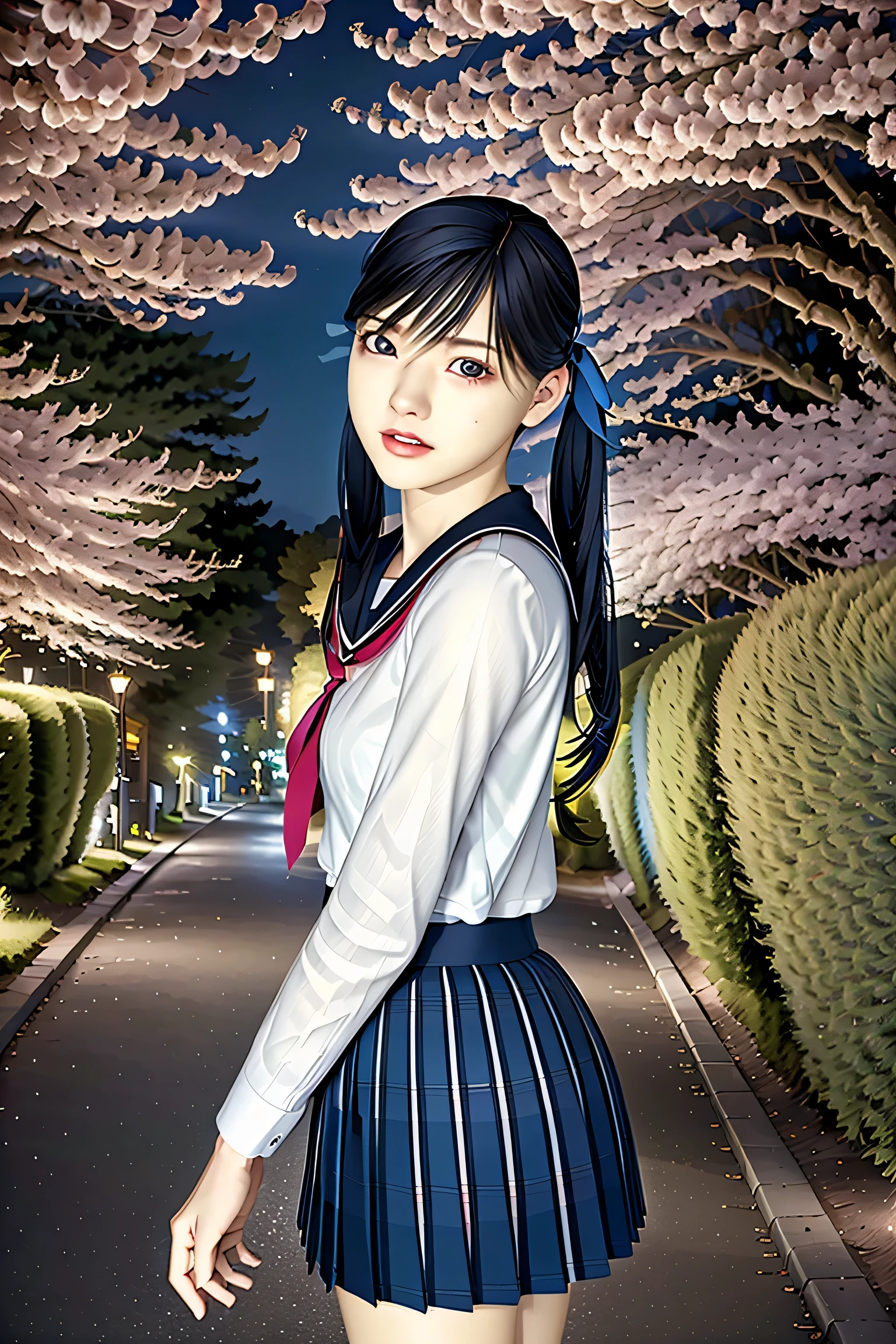 (8k,   Highest Quality  ,  masterpiece:1.2), (  realistic, photo-  realistic:1.37),   very detailed,  Highest Quality  ,    Very Stunning,    professional lighting   ,   photon mapping  ,    emissivity,   represents a spectacular natural landscape with physically-based rendering,    Cinematic Light  ,  late night road,     depth of the letter frame    ,     sharp concentration ,Sunshine, Good composition,(Bokeh:1.2)   1 girl, Alone,(Full Body), (   She closed her mouth   ), Beautiful and Cute Eyes , pause,    thin waist,   Hand job for Japanese high school girls   ,     black hair,  messy hair,    Long Hair ,sailor、女子高校生のsailor服、