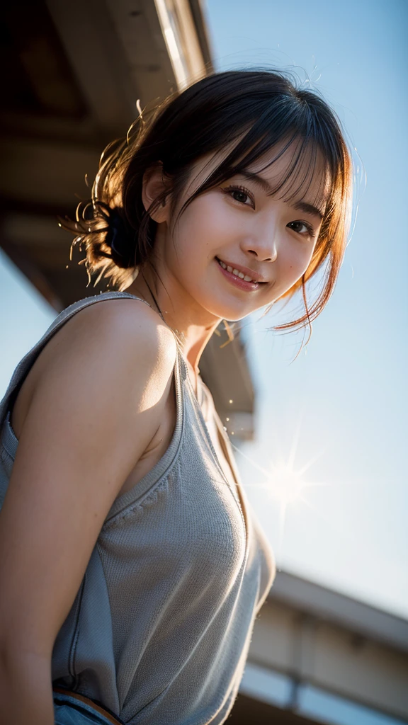 1girl, (looking at viewer), (bokeh:1.1), closed mouth,light smile, realistic, arm up, off shoulder,
pants, skyline,
best quality, (photorealistic:1.4), ultra highres, llfMasami Nagasawa