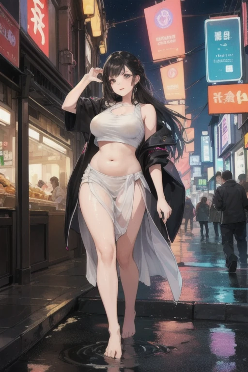 Anime - Women style in panties walking down a city street, Wlop and Ross Tran, Wlop and Artgerm, Wlop and Sakimichan, Ross Tran and Bayard Wu, Ruan Jia and Artgerm, Ross Tran 8 K, Artgerm and Wlop, Range Murata and Artgerm, a female character,priest,best detail,ultra-detailed,best realism,ultra-realistic,full body in picture,sexy and seductive, black hair,walking,front,right,left,back,high detail, modern, drop shadow, cinematic lighting, UHD, high details, high quality, best qualit,, best quality,(Best quality,4k,Masterpiece: 1.3),hyper realistic,1girl,(attractive body: 1.2),abdomen: 1.1,sensual transparent panties,open neckline,droopy breasts,visible curves,four fingers one thumb,detailed hands,complex makeup,two arms,two per --auto --s2