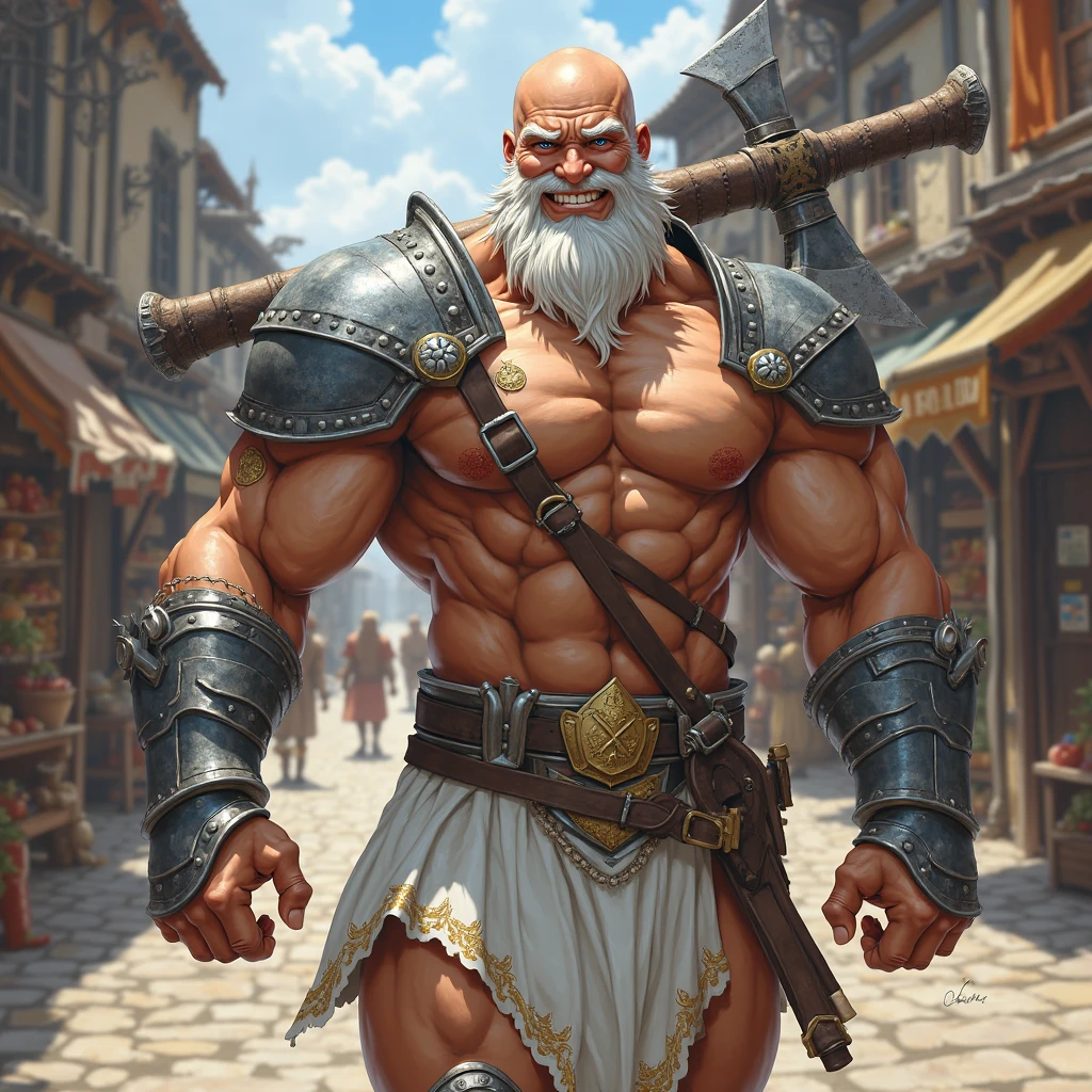 burly virile hairy elf, in a suit of armor, middle-aged, hirsute, overmuscular and musclebound, bulging veiny muscles, a warrior's build, a bodybuilder's physique, long bushy and a thick mustache, a square jaw, handsome and dreamy, rugged and manly, grey hair, a gladiator in the arena