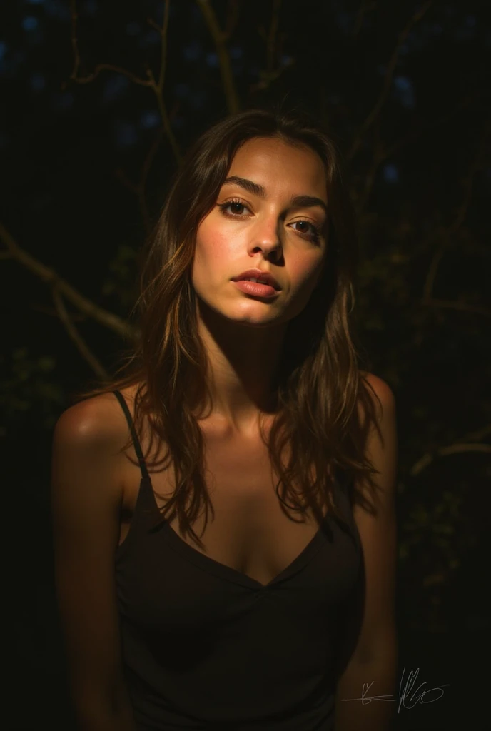 {of the highest quality}, {{masutepiece}}, {wonderfully delicate and beautiful}, Outstanding light and shadow, highly detailed wallpaper, Night,firelight, One girl, frowning, hair messy, Realistic skin texture,,isolated island in the rainforest, Tight waist, freckle, Destroyed pirate ship