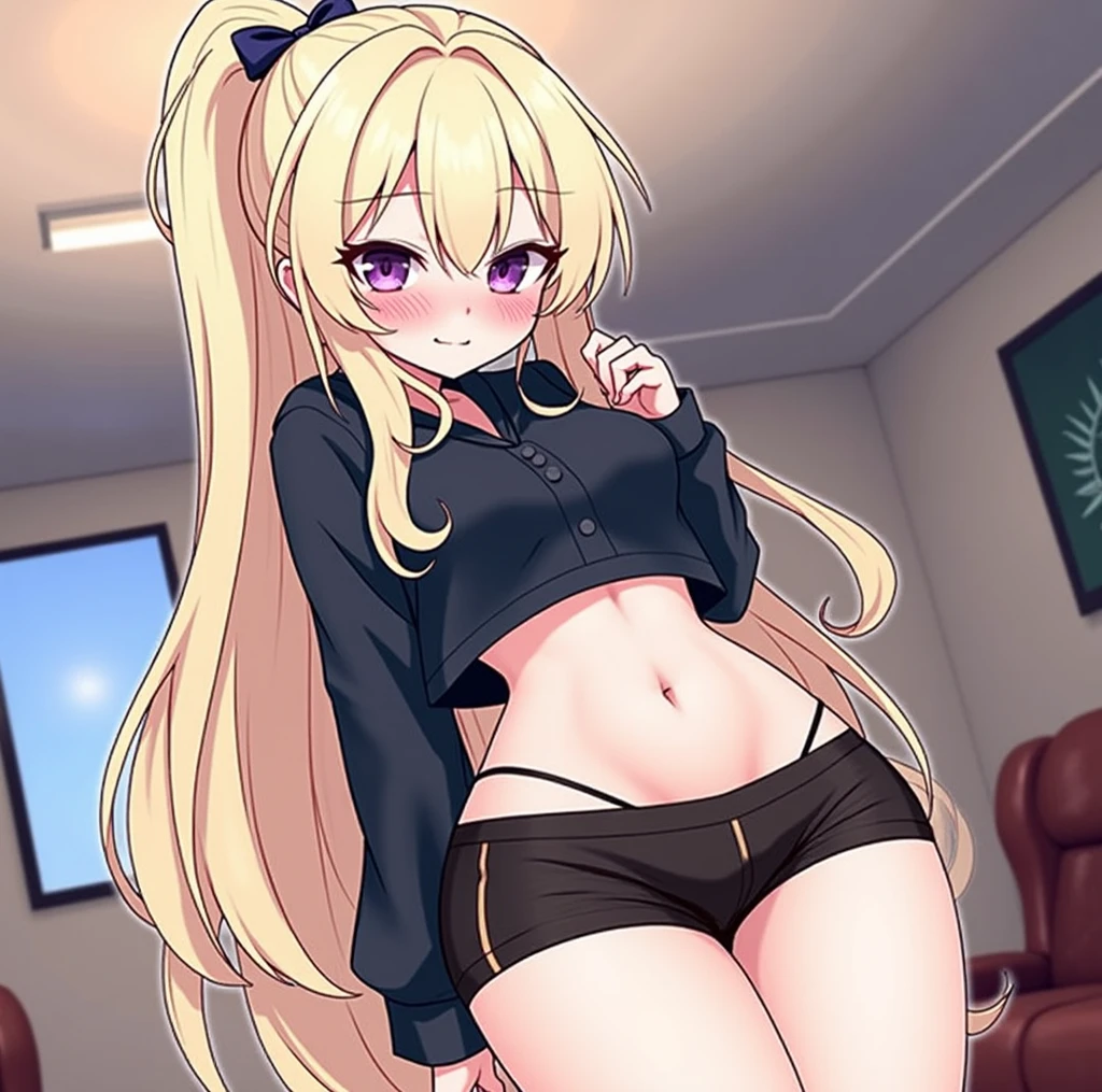 Ruby Hoshino, 1 girl, solo, Ruby Hoshino, symbol shaped pupils, (Left star-shaped pupil: 1.5), (black eye, Left star: 1.5), Long hair, Blonde hair, bangs, Blush, Side ponytail, Cat ears, Cat tail, Full body, Full body, two socks, Gao pose,Middle cleavage