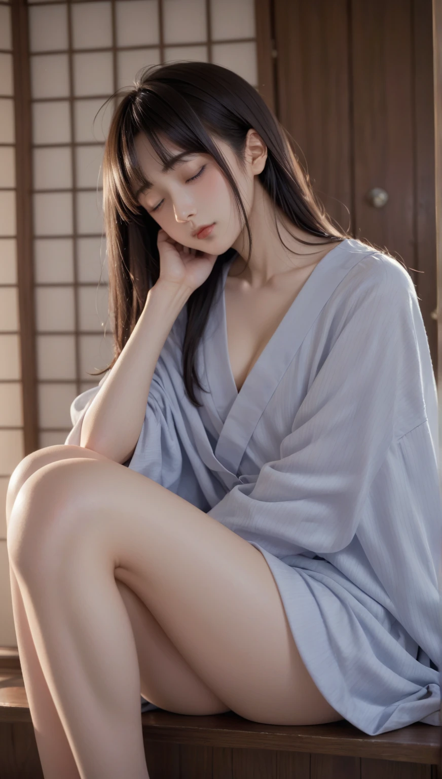 Sitting in the middle of an abandoned 3D rendered men's toilet,Devastated,Broken doors and windows,The ground is a mess,junk,junk,junk,Transparent Hanfu,Cloudy white liquid covering,facing at camera,Exquisite and perfect facial features,Long eyelashes,The eyes are sweet and there are lying silkworms,Delicate and perfect human body structure,s the perfect face,Extreme picture quality,Highest accuracy,Barefoot,Spread your legs,junk,