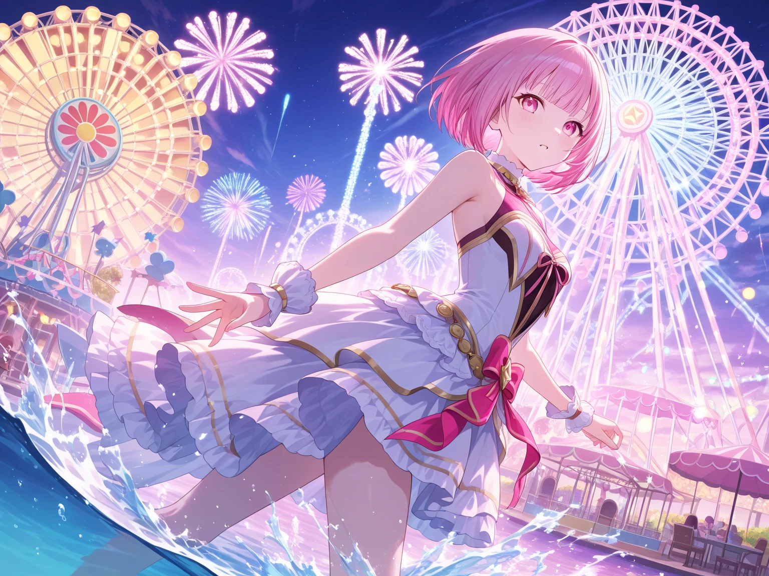<lora:Granblue_Collection_XL_-_Illustration:1.15> pastel colors, at a japanese summer festival, (masterpiece), best quality, highres, 4k, 8k,  cinematic lighting, amazing quality, amazing shading, soft lighting, Illustration, official artwork, anime style, wallpaper, official art