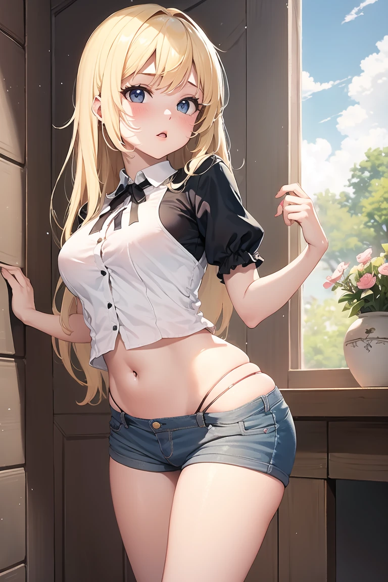 mini skirt,Crouched View,((Small Bust)),Nipples,Expose the inside of your legs,Spread your legs,White panties