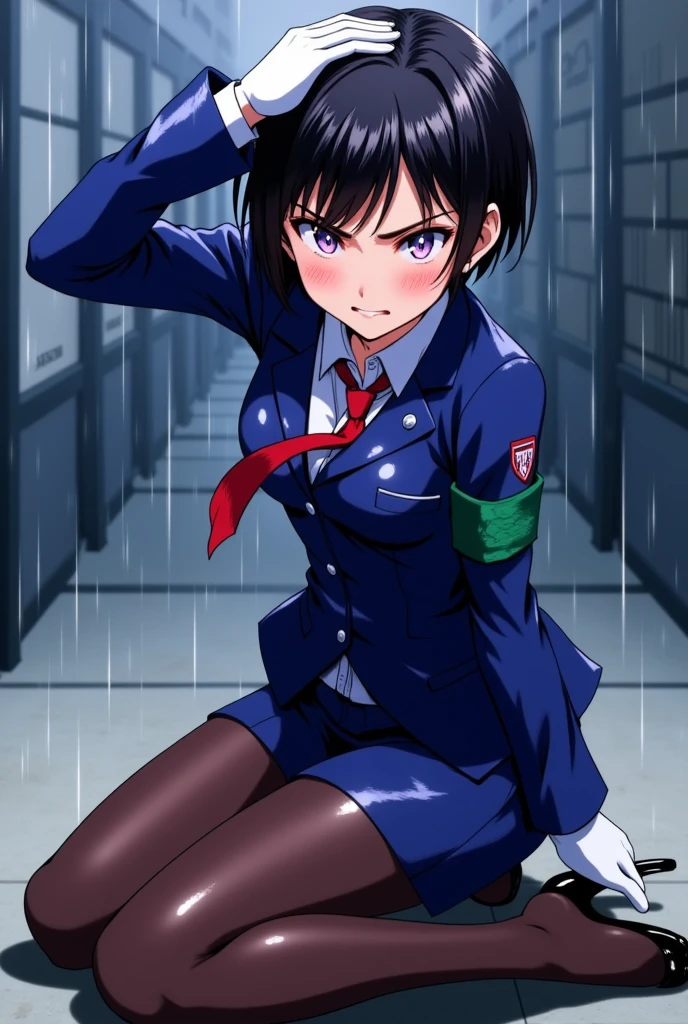 masterpiece, best quality, 1girl, solo, smile, looking at viewer, <lora:Yukino:1>, yukinop1, school uniform, hair clip, necktie, classroom, sitting, short hair
