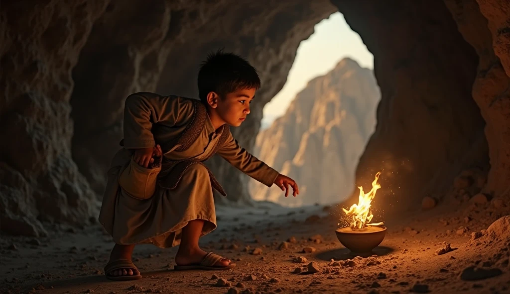 A little poor boy making a temple of Kedarnath with gold on the road 
