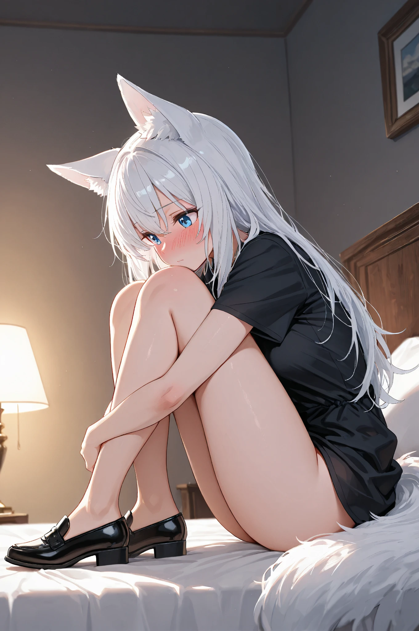 (highest quality),(masterpiece),Completely naked,silver hair,Cat ear,(legs up),((vaginal,sex))