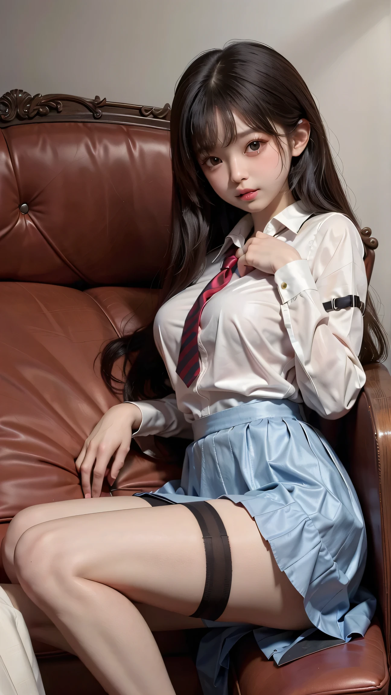 Slim, (Wide hips, Thick thighs), Scared, Slender, view the viewer, bound arms, arms back behind, (Dress shirt, tie, pencil skirts), in office building, (Masterpiece), (Best quality:1.2), absurderes, Intricate details, (Highly detailed skin:1.2),tape gagged