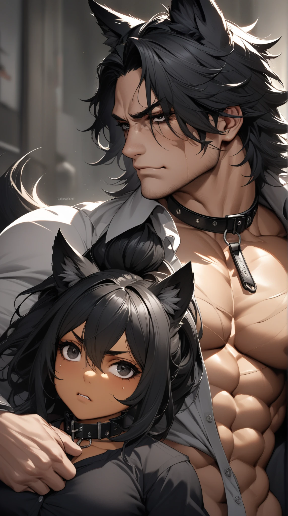 ( Shark, furry, anthropomorphic, blue skin, whole body, Best quality, human like body figure), female, bedroom background, inside, wearing thin revealing black , wearing thin revealing black , pulling up shirt, Furry art, furry arms, big grey shark tail, Big floofy tail, black fur legs, Noon, blue hair, wearing glasses, Bigger thighs, Bigger chest, blushed, gas air effect, hearts, sitting on lap, leaning down, 1 hand in males pants, 1 hand in females shorts, pleasure face, (Wolf, furry, anthropomorphic, Black fur, whole body, Best quality, human like body figure), male, wearing black jeans, Furry art, furry arms, big Floofy tail, black fur legs, black hair, 1 hand on front of females chest, 1 hand between females legs, sfw, no clothing