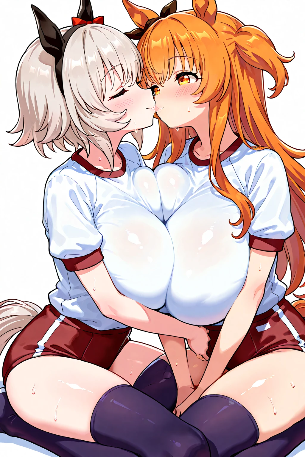 Browsing Caution,(small),(Crossdresser),((Penis in the crotch)),(((((Nipple licking))))),(Two blonde women with low pigtails),lips,Sweat,White Breath,Ecstasy face,Naughty sound effects,((2 frames))