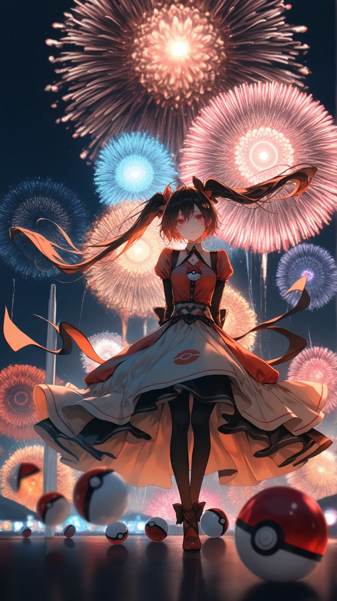 artist:kazutake_hazano, artist:danimaru,[artist:ask_(askzy)], artist:wanke, artist:wlop, artist:fujiyama, artisit:yuyu_(yuyuworks)，artist:hiten_(hitenkei),atrisit:dishwasher1910,in style of ashley wood,in the style of Alex Hirsch,in style of American McGee,
((High Contrast, colorful, depth of field, chiaroscuro, masterpiece)),
(poke ball theme style firework:1.3),poke ball theme,no humen,