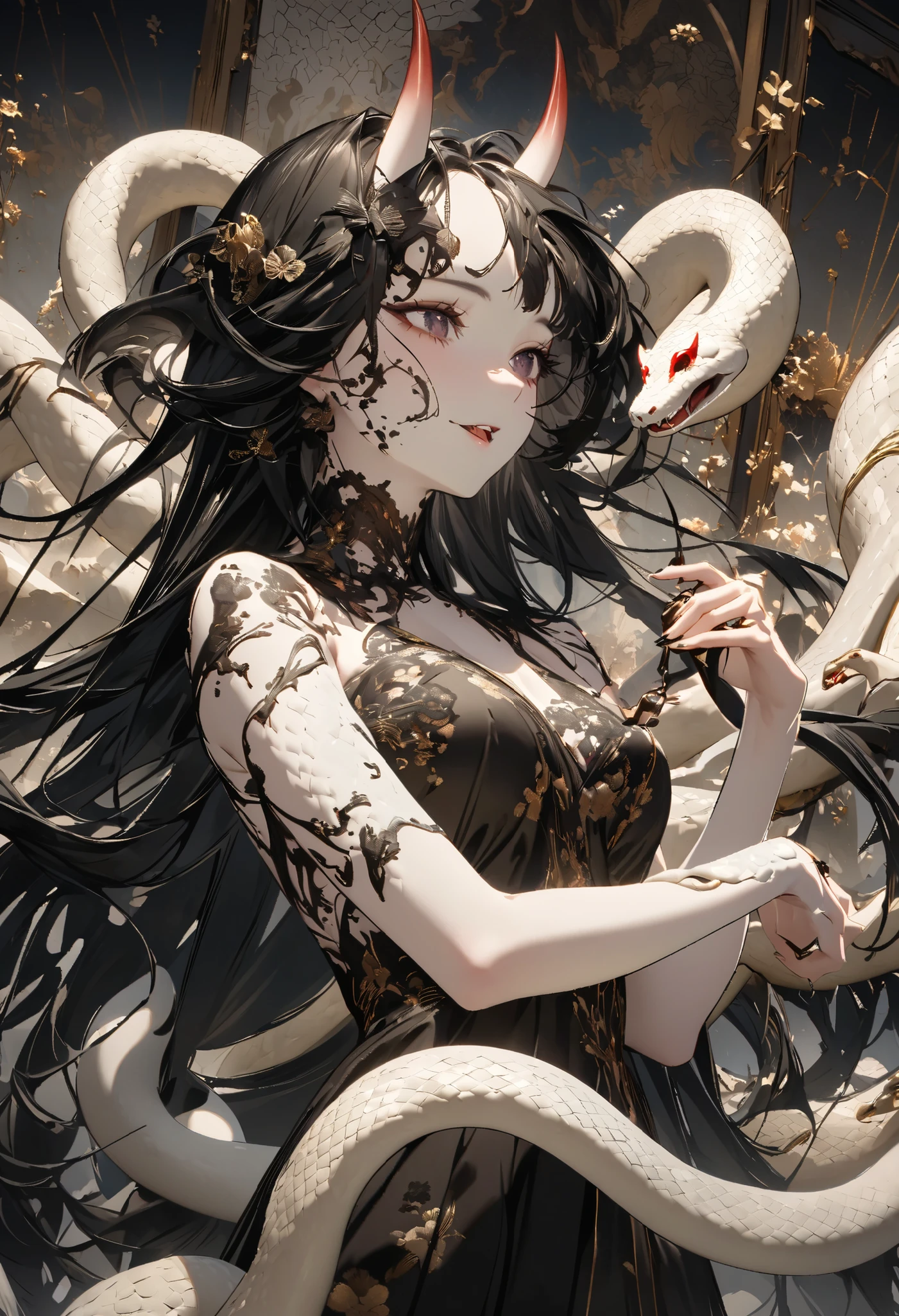 幻想的な風景に囲まれた喜びに満ちた女神の肖像画。彼女の体は流れるようなホワイトチョコレートと優雅な白い蛇に優雅に包まれている, 彼女は魅惑的なポーズで立ち、とろけるチョコレートを味わいながら、表情はエクスタシーに満ちています。, このシーンは日本の伝統的な春のイメージの美学を取り入れ、幻想的で夢のようなタッチを強調しています。, 水墨画のスタイルは、チョコレートの豊かなダークトーンとヘビの繊細で柔らかい白を際立たせています。, 背景にはフラクタルパターンが奥行きと別世界の雰囲気を加え、女神の優美な美しさを高めています。, The composition captures every intricate detail of her divine interaction with the chocolate and snakes creating a harm彼らはous and mesmerizing visual experience, 超高解像度, 網膜, 傑作, 正確, テクスチャードスキン, 解剖学的に正確, 超詳細, ハイディテール, high quality, 最高品質, 高解像度, 16キロ,snake,彼らは,,