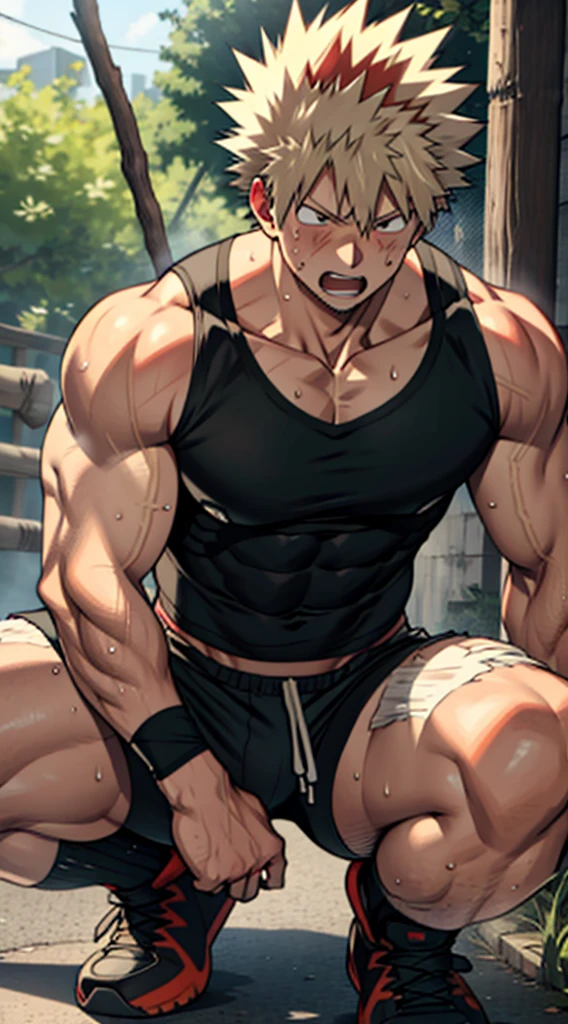 (Masterpiece, Best quality 17 year old boy, black background, standing, ((shoot from front)), bent over), ((((solo, get knocked out, sweat, swoon, defeat, damage, groggy, knee up, buttle pose)))), Young, boy, muscler, Shirtless, (Dark Short straight hair, almost completely shaved hair, under cut, brown eyes), (red headband), ((hot Abs:1.2, big breast:1.2, upper arms, jacked muscle, beautiful musculature, aesthetic striations, inspirational physique, lean muscle, square pecs, beautiful v-taper, great abs and torso), Vivid colors, detailed face, detailed muscle, (rippling muscles, buttle)