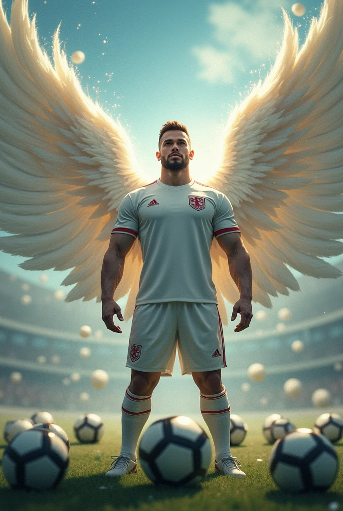 man with a cross tattoo on his neck, it's a tattoo on the arm, playing football and his proud father in heaven