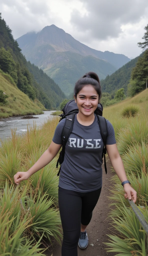 Women jersey a pink colours with mountains as background, nivanh chanthara, in the mountains, big bobs, bobs, bobs,