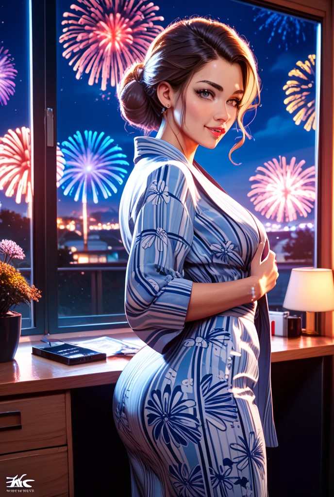 Imagine a futuristic 4th of July celebration with holographic displays and fractal projections, symbolizing the technological revolution intertwined with the spirit of freedom. enormous tits