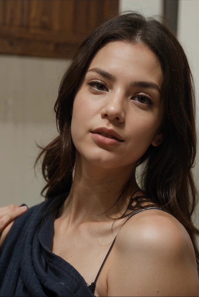 Taken from&#39;down, lovely woman, tanned skin, Pacific Islander, sitting on bench, les mains entre ses jambes, vêtements de bureau, long sleeve, (skirt), (high socks), talons, cleavage, tetas grandes, messy bun, flush, prairie, soleil couchant, fleurs, trees, hyperrealism, depth of ﬁeld, Cinematic lighting, uhd, (head of&#39;artwork), (high details), (High quality), (high resolution), 16K, pose sexy, seductive pose