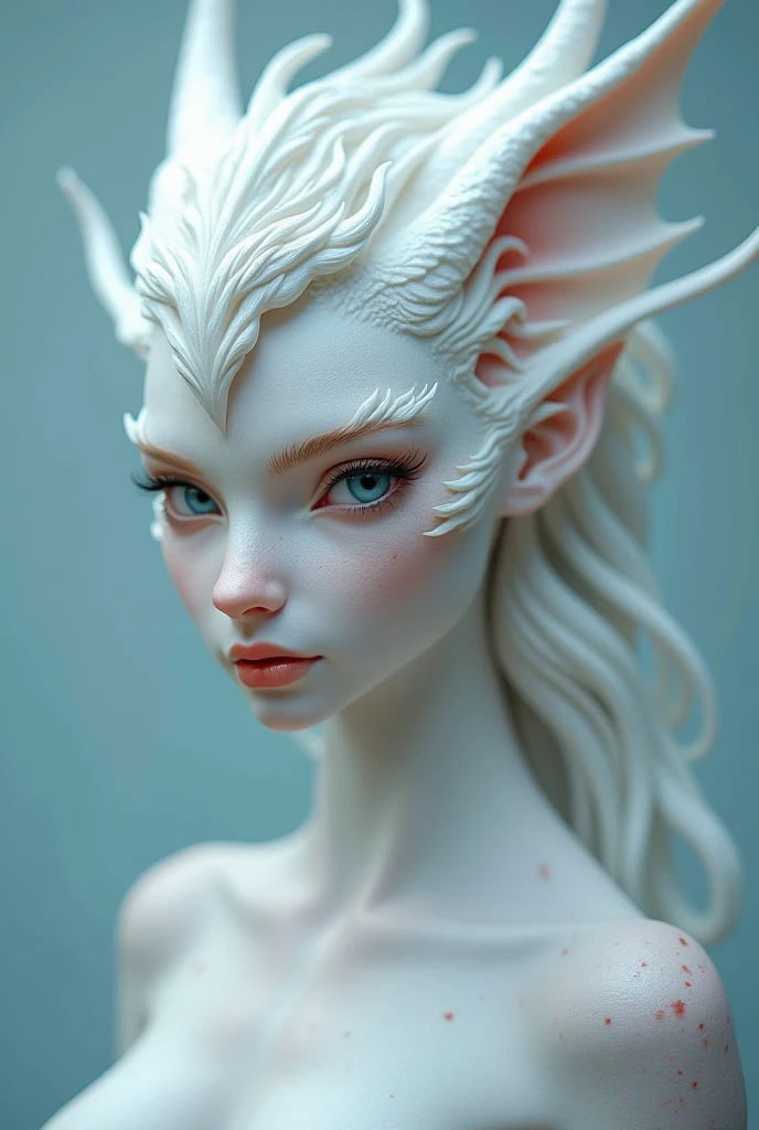 ((perfect anatomy:1.2,realistic:1.3,RAW Photography:1.3,masterpiece、highest quality、Ultra - High resolution、High resolution、Highly detailed CG、8K)), This artwork should be hyper-realistic, capturing every detail with stunning clarity, Imagine a female albino dragonkin, Clad in minimal attire that hints at her draconic heritage, The outfit should be alluring ,overly revealing,(((exposed breasts))), unzipped:1.2, ((breasts popping out)), ((costume is unzipped from her chest to her vagina)), narrow waist, wide hips ((bare chest)), slender body, thigh gap, small head:1.5,skinny, (oily skin,gleaming skin,pale skin,sweat:1.2), Consider incorporating subtle draconic features, like a powerful tail coiled around her leg or a pair of shimmering wings partially unfurled behind her, This dragonkin possesses an ethereal beauty, with flawless human features and captivating eyes that shimmer with an air of mystery and power, Her expression should be one of captivating confidence, with a playful smirk that draws attention, Capture the subtle differences in texture between her flawless skin and any draconic features , like shimmering scales along her jawline , keep the focus on the beauty of her human face, focus on creating a sense of alluring mystery, Let the pose and clothing hint at her naughtiness and allure and being overly revealing, Emphasize the unique draconic features, but ensure they complement her human beauty, not detract from it, Consider including subtle details like scales on her arms, a hint of a tail, or vibrant eyes with a reptilian iridescence, This artwork should exude an air of beauty and naghtiness, The dragonkin holds a captivating presence that both attracts and intrigues, full body, show full body, NSFW,