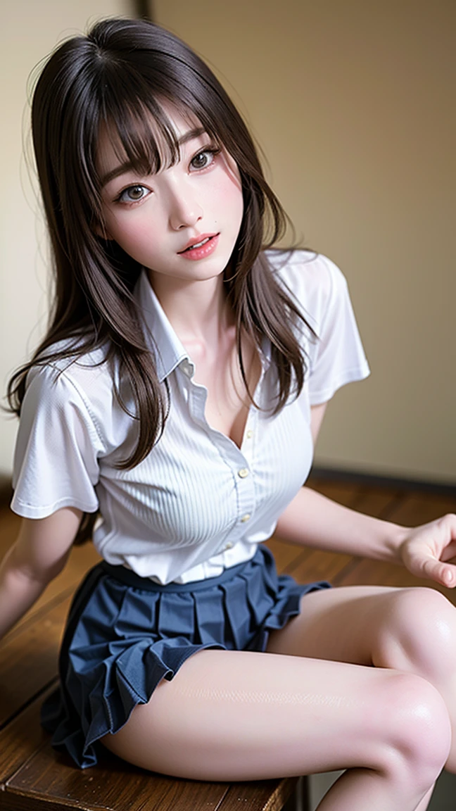 NSFW, nipple, cameltoes, 2young girls, Super beautiful detailed face, Staring at me, Open mouth slightly, shyly smile, Multiple girls, Raw photo, (Best Quality:1.2), masterpiece, 8k, high details, hight resolution, With the highest quality, High-definition raw color photos, professional photograpy, Cinematic Light, (Fine face:1.2), (Beautiful breasts:1.2), (Summer high school uniform with wide open chest:1.3), Beautiful breasts, girl portrait, (Panties), classroom, (((Bokeh))), depth of fields, (View from below:1.2),