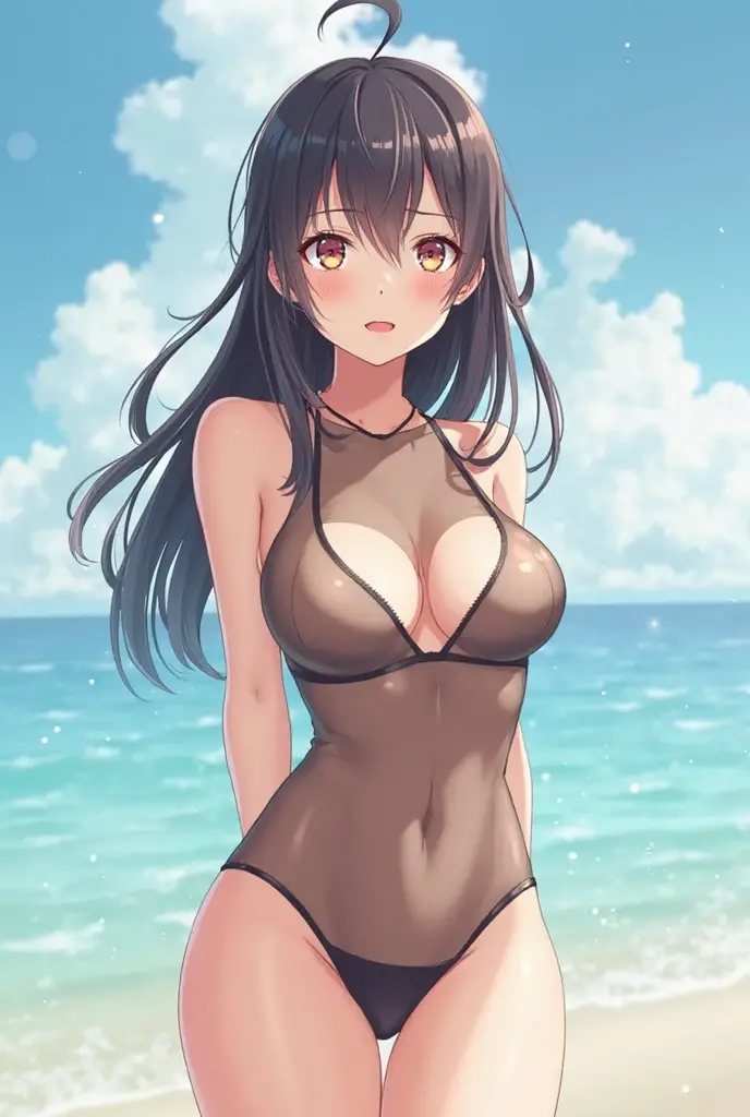 A young European woman in beach not use any clothes 