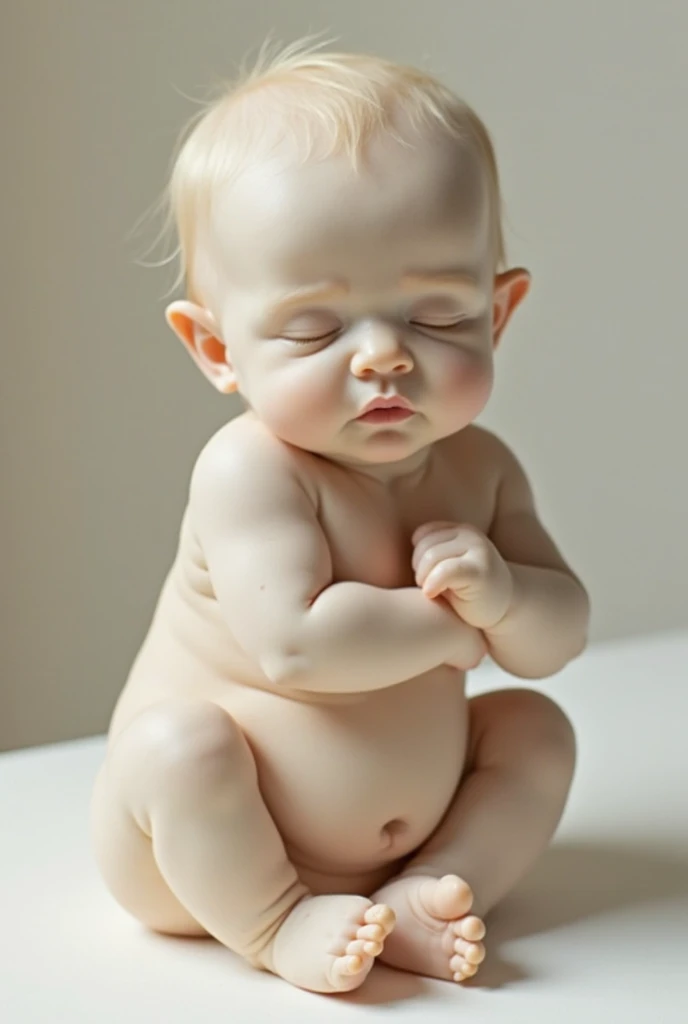 The baby is lying on the bed with nothing on, the whole body is exposed, the whole body is stripped, the whole body is exposed, the body is short, the body is petite, the baby opens its legs to reveal the lower body, and the small steamed bun between the legs is exposed, and there is not a single hair on the small steamed bun