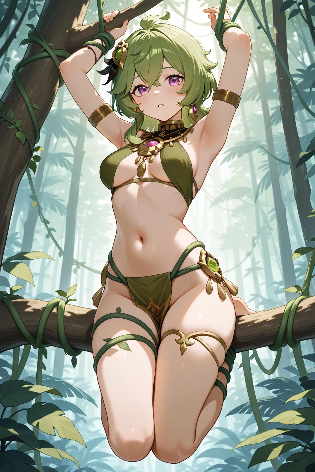 melhor qualidade, obra de arte, hd), ankha, 1 garota, Slanted view, mostrando a calcinha, Without bra, corpo meio inclinado, plano de fundo de uma floresta, cores calmas, paisagem acolhedora