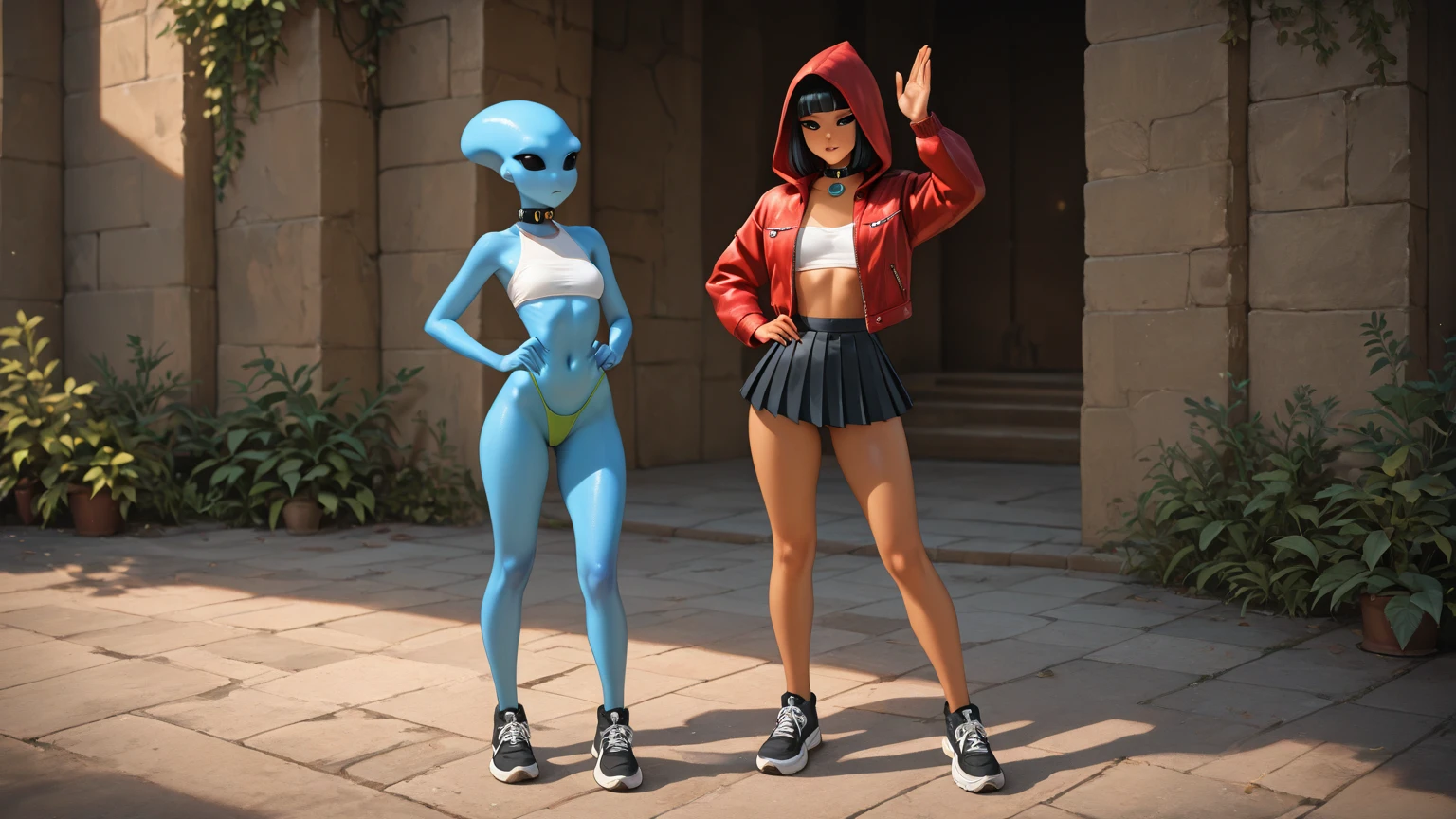 (sensual nun), black hair, (blue eyes, half-open), large bust, cleavage, walking, anime drawing style