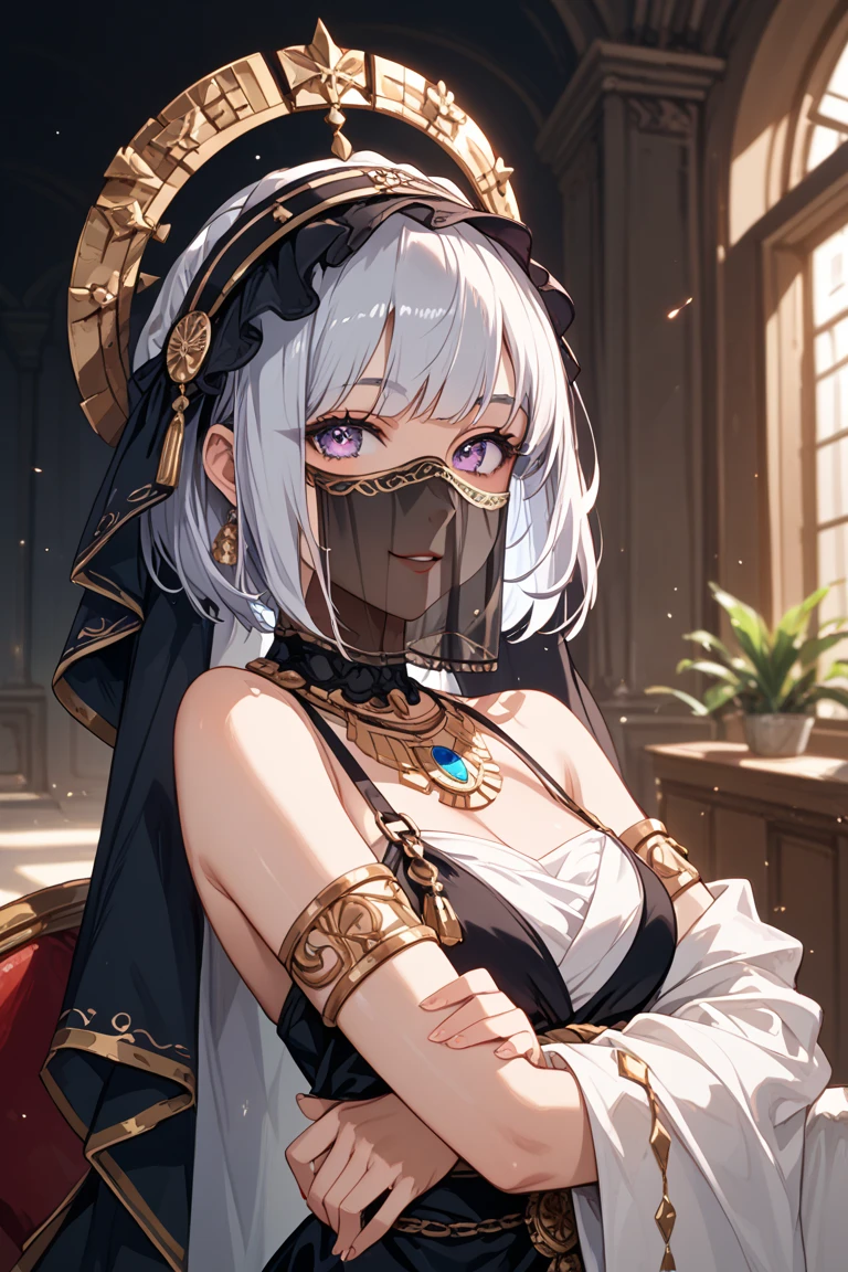 masterpiece, best quality, 
1girl, solo, portrait, <lora:[LoRa] Manticore (under a veil)-cosplay Arknights Clothing (With multires noise version):1>, outfit-manticore, veil, bodystocking,