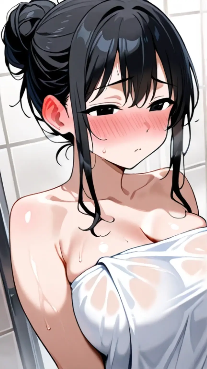highest quality,masterpiece,Black Hair,Completely naked,15 years old,Nipples,pubic hair,Multiple female students,School trip,Bathroom