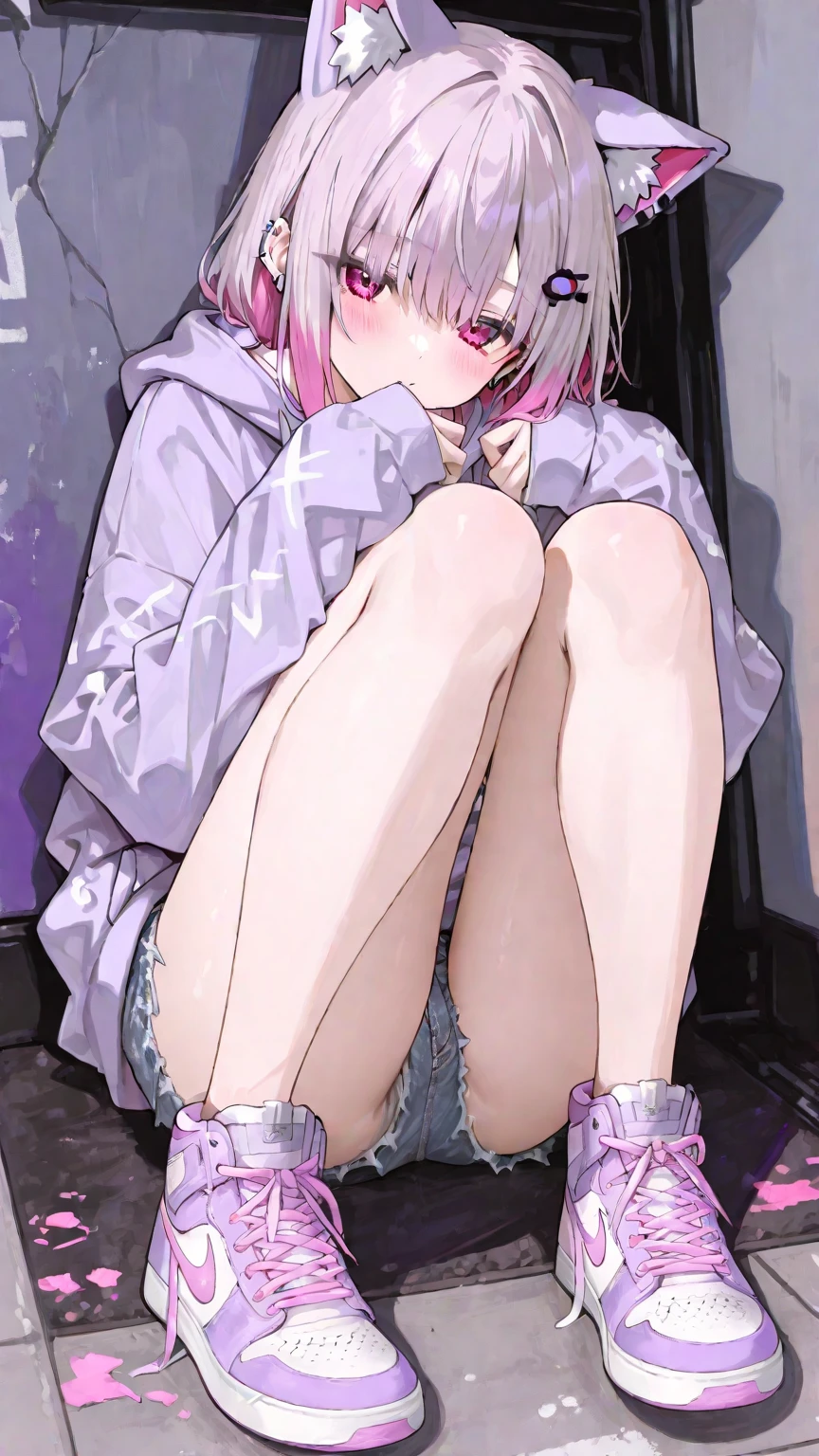 masterpiece, best quality,anime style, 1 girl,(((slender body))), (((small eyes,small breast))),(((Jacket, Open your clothes, Open jacket, Blue jacket, Sports Bra,buruma))),(((((a gorilla man grabbing the girl))))),((((cum)))), (beautiful face), (((short hair))), (((straight hair))), ((((pink hair)))),detailed beautiful skin, (perfect hands, perfect anatomy)