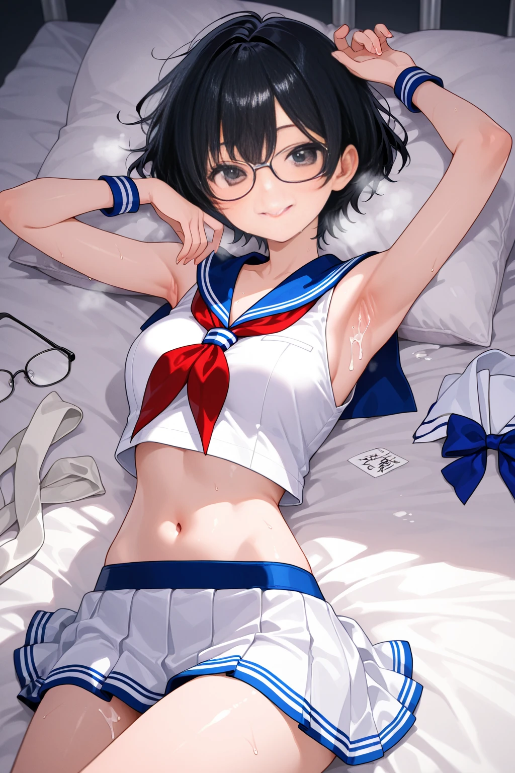 "(perfect masterpiece:1.2), (highest quality:1.2), stunning face,  uniform, mature and chubby, Big eyes, compensate, long and luxurious eyelashes, lip whole, irresistible charisma.",Maid clothes,belly button,(((boy))),(((very short hair))),腹logic,raised his arms,micro swimwear,NSFW,(((logic))),sailor suit，nsfw