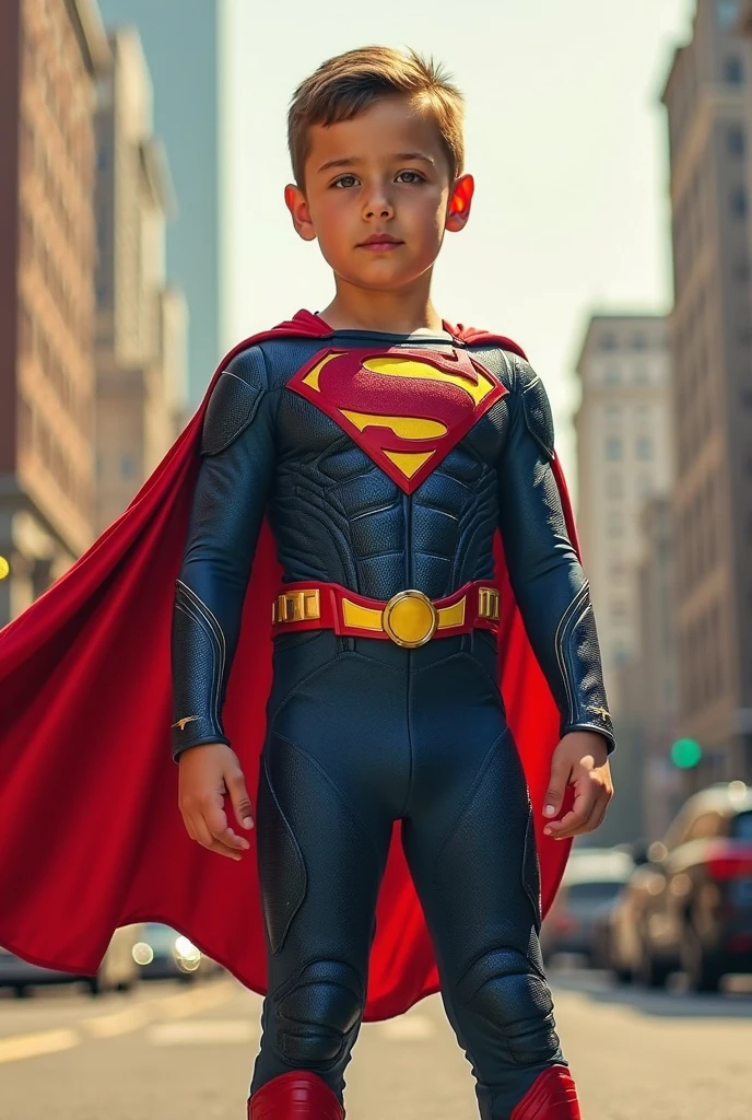 Super hero boy sitting on a seat
