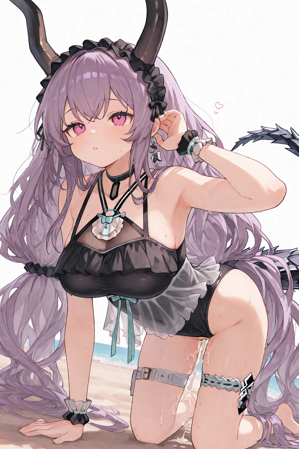 Masterpiece, best quality, nsfw ,1 girl,heart hands,beach,
Black bikini, cute pose,smile,gothic
Official style, nijisanji,hyakumantenbara Salome,