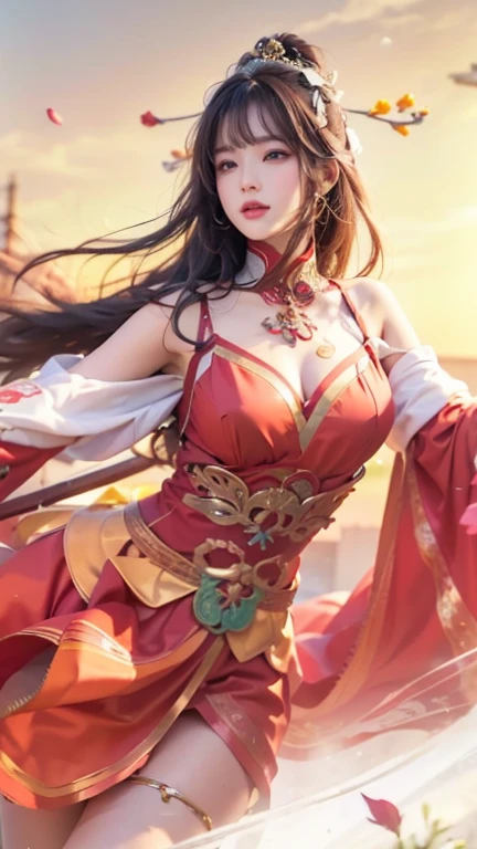 Highest quality、Masterpiece、high resolution、Wuxi 1 girl、Cheongsam gold、((Very beautiful face))、Beautiful until the eyes can see、I&#39;Iสวยมาก.、Breast cleavage、revealing breast、big tits, sexy cleavage、The chest is very detailed..、