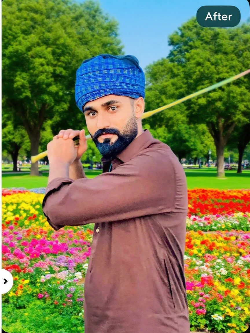 Me holding a guitar with a Pakistan. Badge on my shoulder