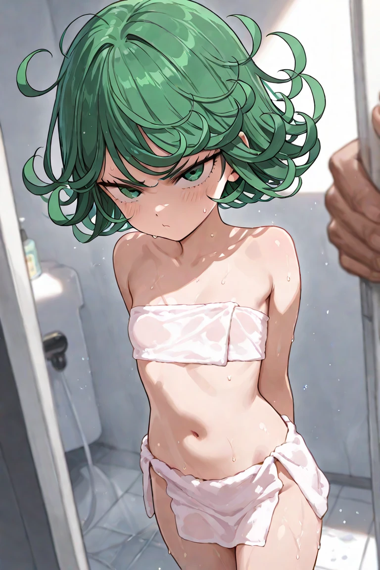 nsfw,Completely naked,｛Bathroom｝,Bathroom,Pink wall,Small breasts,Highest quality, girl, alone, Kilo,Are standing,Hands tucked between crotches,Masturbationをしている,masturbation behavior,｛Pussy｝,｛tits｝,｛The whole body is visible｝,｛Front angle｝,｛looking at the camera｝,Green Eyes, Green Hair, Long Hair, hair band, masterpiece,High resolution,Embarrassed face,Flustered face,Mouth open,｛Watery eye｝,Hiding her chest,Hiding her pussy,Masturbation