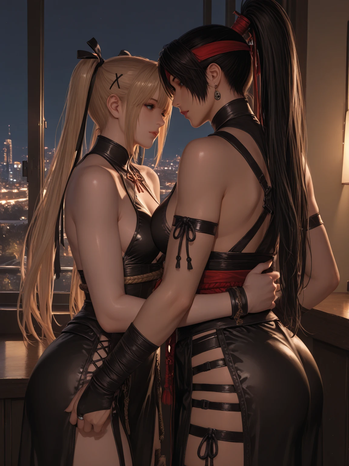 nsfw,(Two women lying on a bed:1.2),(A female student with short blonde hair and a female student with long black hair:1.2）,(Completely naked）,(Blonde wolf cut:1.2）,（Smooth long black hair:1.2）,（The serious schoolgirl has long, straight black hair.:1.2）,（Gal has short blonde hair,Gold and red mesh）,（Gazing at each other passionately）,（Overlapping lips）,（Tongue entangled）,（Fuller lips）,（Deep Kiss:1.2),（Female students in blazers and sailor suits),（A blonde schoolgirl hugs a black-haired schoolgirl）,(whole body,Two people embracing each other),（Touching each other&#39;s bodies）、A blonde  hugs a black-haired schoolgirl（Girl sitting on chair）、(RAW Photos, Highest quality), (Realistic, Realistic:2.4), Very delicate and beautiful,Japanese women,Pretty girl,Hugging hard,Two people hugging each other,Highly detailed CG Unity, High resolution, Soft Light, Beautiful details, Highly detailed eyes and face, Beautiful and sophisticated nose,classroom,School,(Take off your clothes),(Showing nipples),(Entwining the velo),、