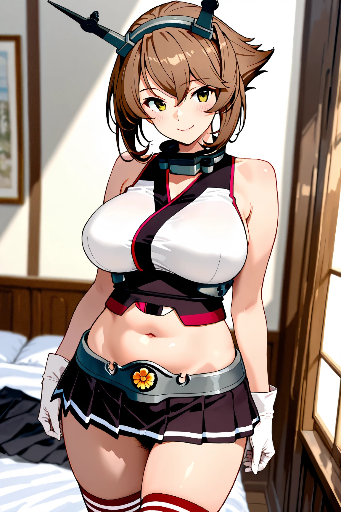 (lactation through clothes:1.1),nipples standing,(nipples peek:1.4,(Highest quality:1.8), Realistic:1.5, Reiko, chest, (Nipples are visible:1.5),(Very high resolution:1.3), short hair, skirt, Brown Hair, Knee socks, gloves, belly button, chestの谷間, Brown eyes, boots, abdomen, belt, miniskirt, Crop top, Earrings, Race Queen, belly button , fingerless gloves, Clothing cutouts, cutout, choker, Biceps, (Upper Body:1,4), Long belly、Professional wrestling ring、Clear images、