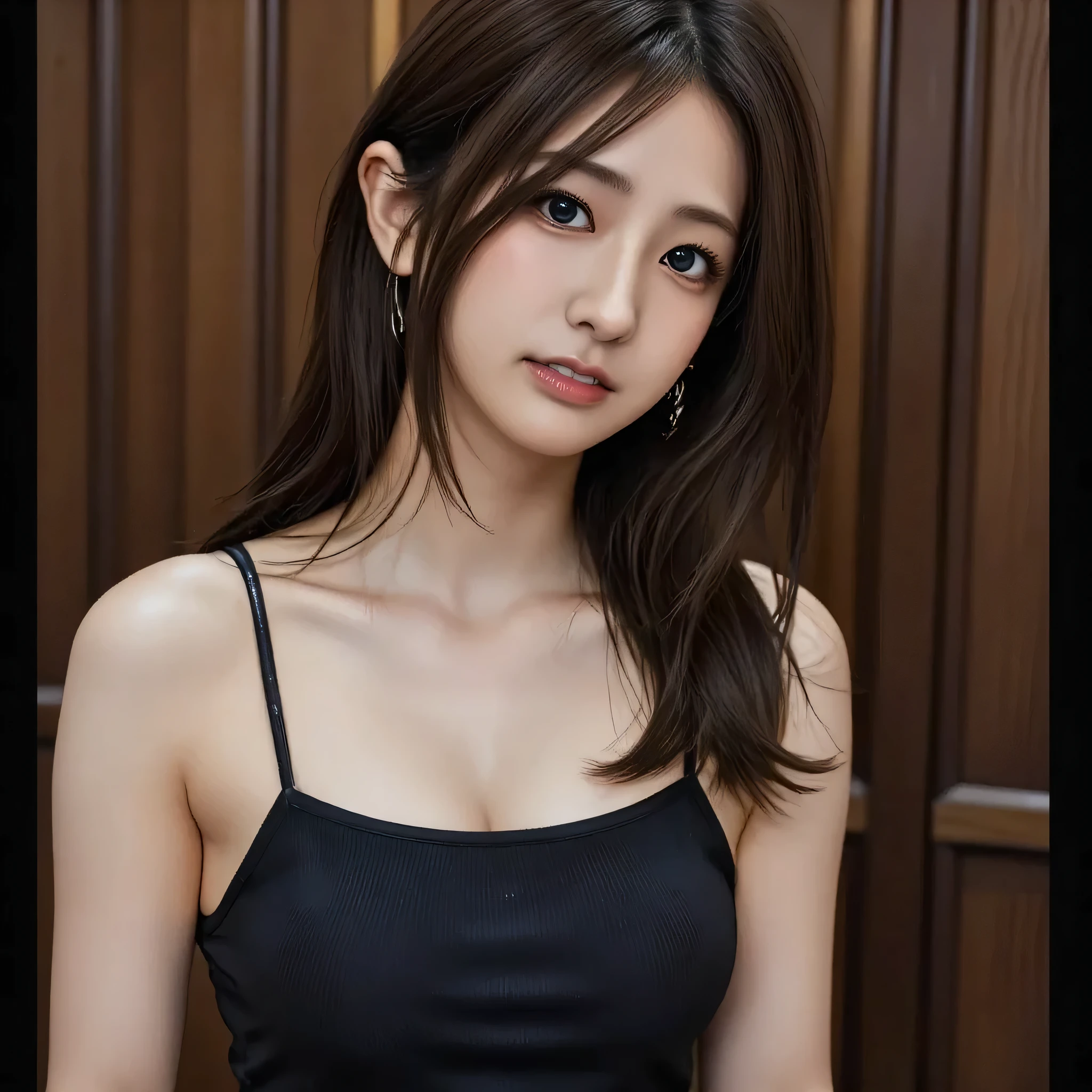 top quality, masterpiece, 8k, Ultra High Resolution A, (Photo Real Site:1.4), Extremely Detailed and Intricate Details, delicate and beautiful, Good Lighting, Professional Lighting, sharp focus, detailed shadows, Exquisite Details and Texture, depth of field, Unity 8k 壁紙, MOVIE COMPOSITION, cinematic lighting, official art, female announcer, black pantyhose, beautiful and graceful face, detailed face, detailed eyes、Realistic Hair、Length Hair、(1 girl)、(standing:1.3)、Shameful face