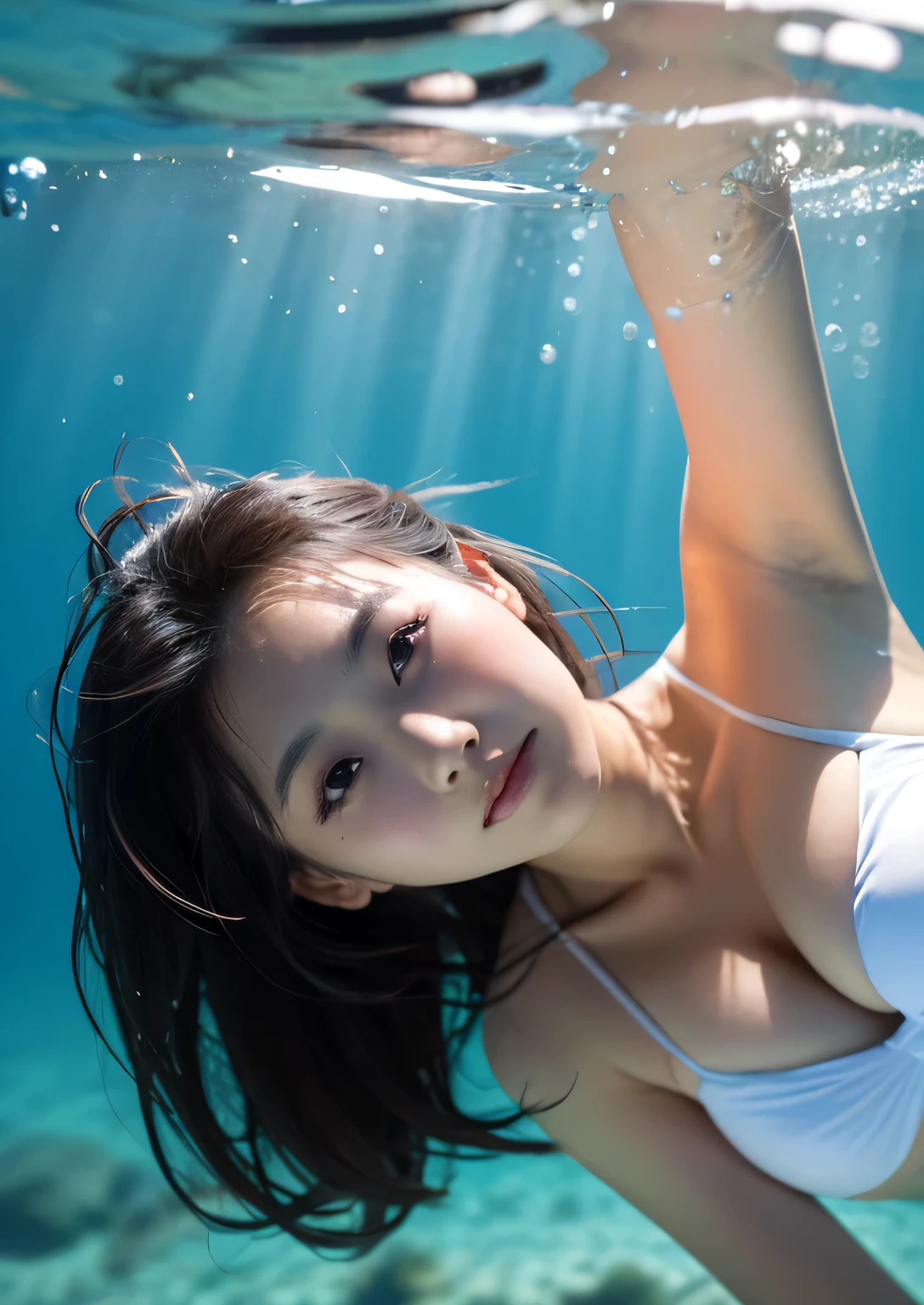 beauty，Transparent underwear，spread legs，huge breasts，swiming in water，Two dimensions